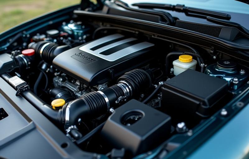 Detailed shot of a freshly cleaned and dressed car engine
