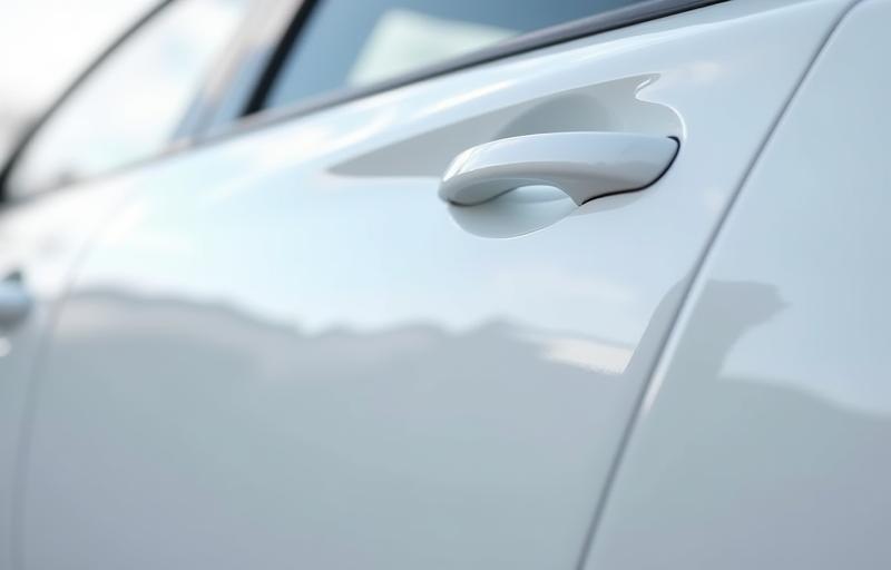 White hatchback exterior with a brilliant shine after exterior detailing