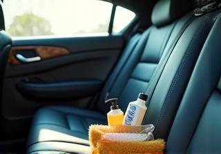 Clean car interior with vacuum and cleaning tools